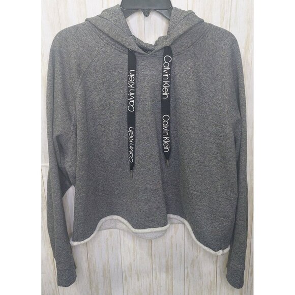 Calvin Klein Women's Gray Cut Off Hoodie Sweatshirt Size XXL Cozy - Picture 8 of 11